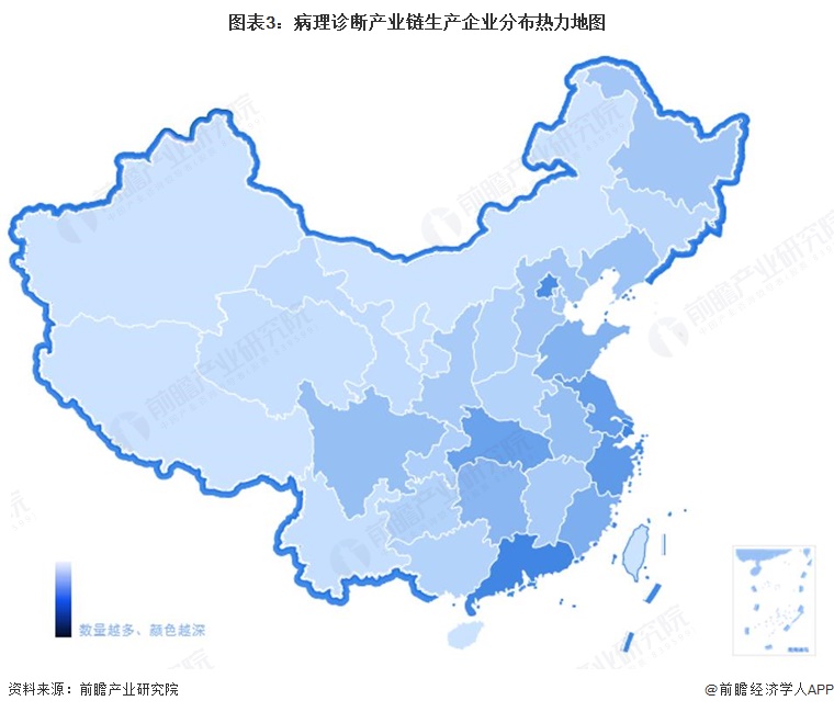 图表3:病理诊断产业链生产企业分布热力地图