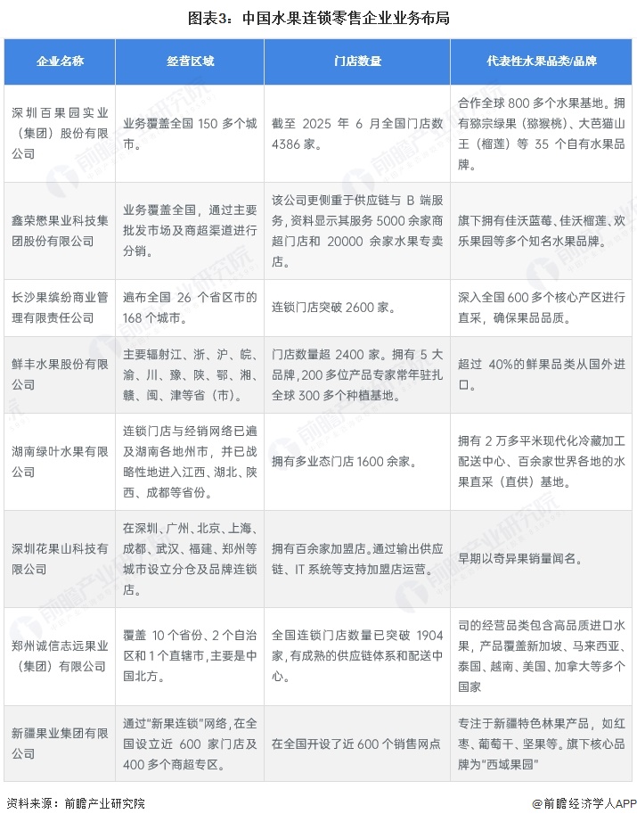 图表3：中国水果连锁零售企业业务布局