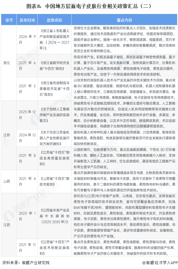 图表8：中国地方层面电子皮肤行业相关政策汇总（二）