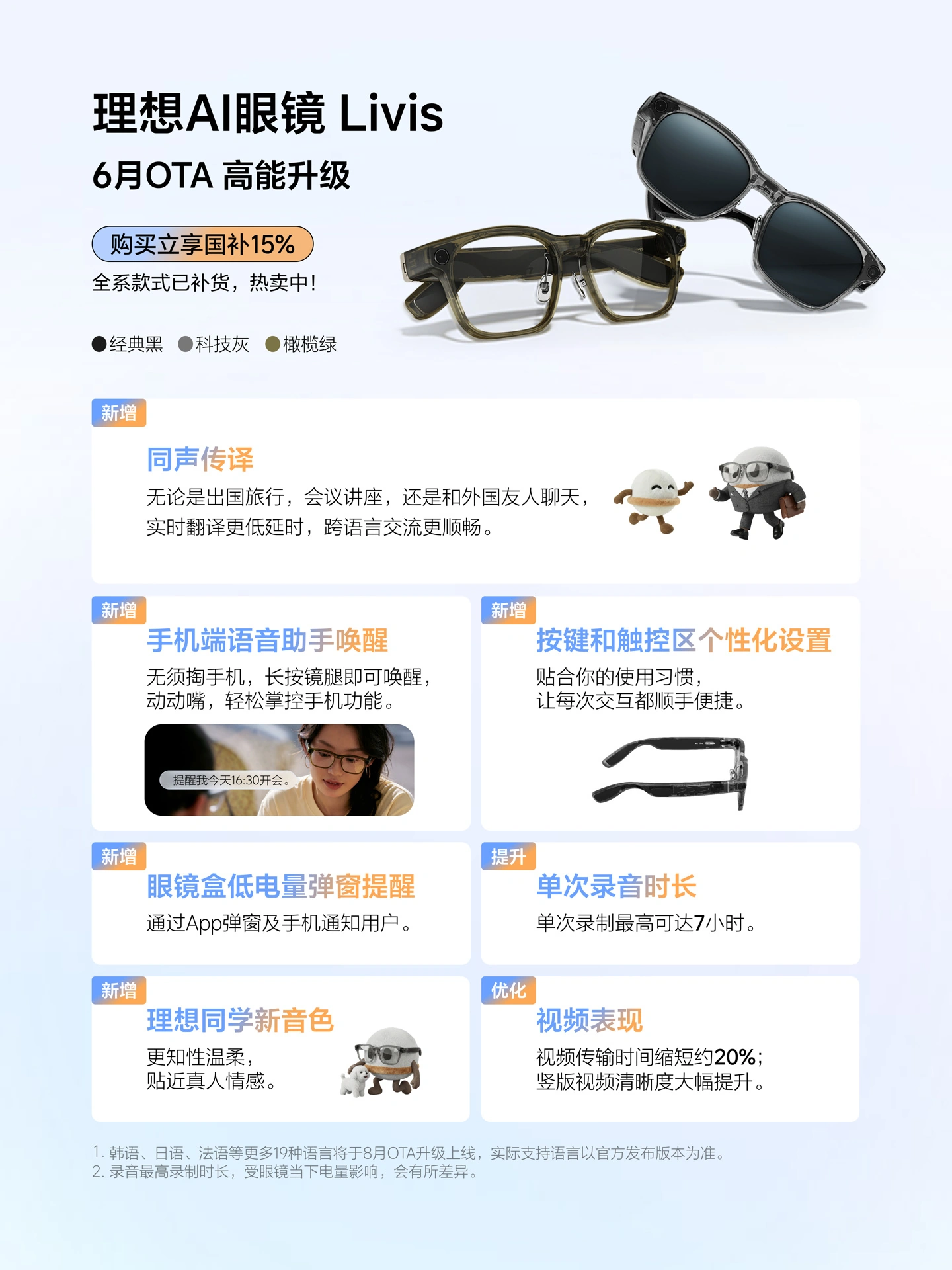 理想 AI 眼镜 Livis 六月 OTA 升级:新增同声传译、手机端语音助手唤醒等