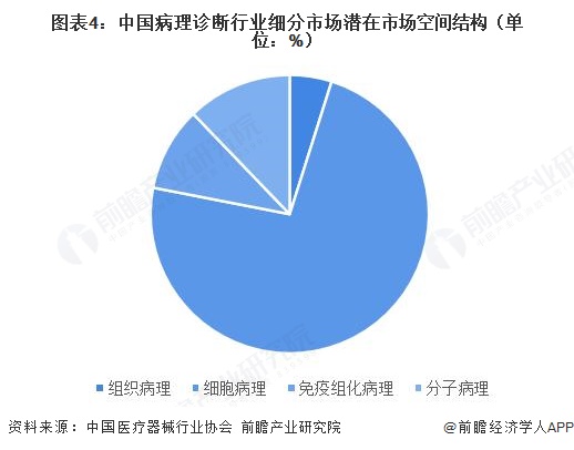 图表4:中国病理诊断行业细分市场潜在市场空间结构(单位:%)