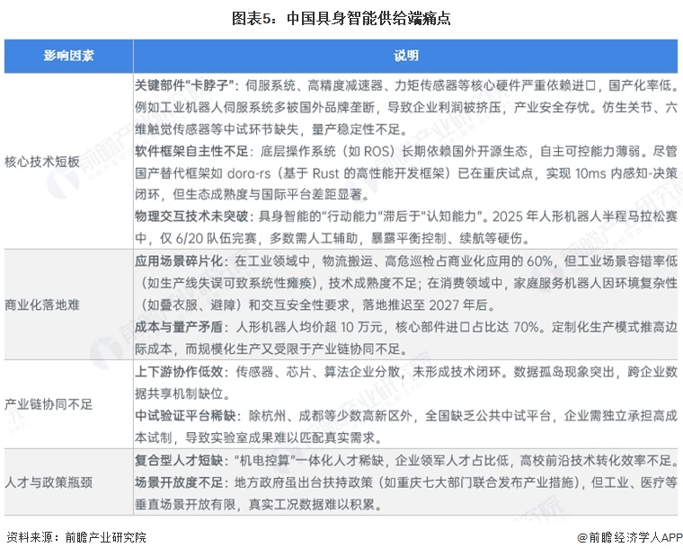 图表5：中国具身智能供给端痛点