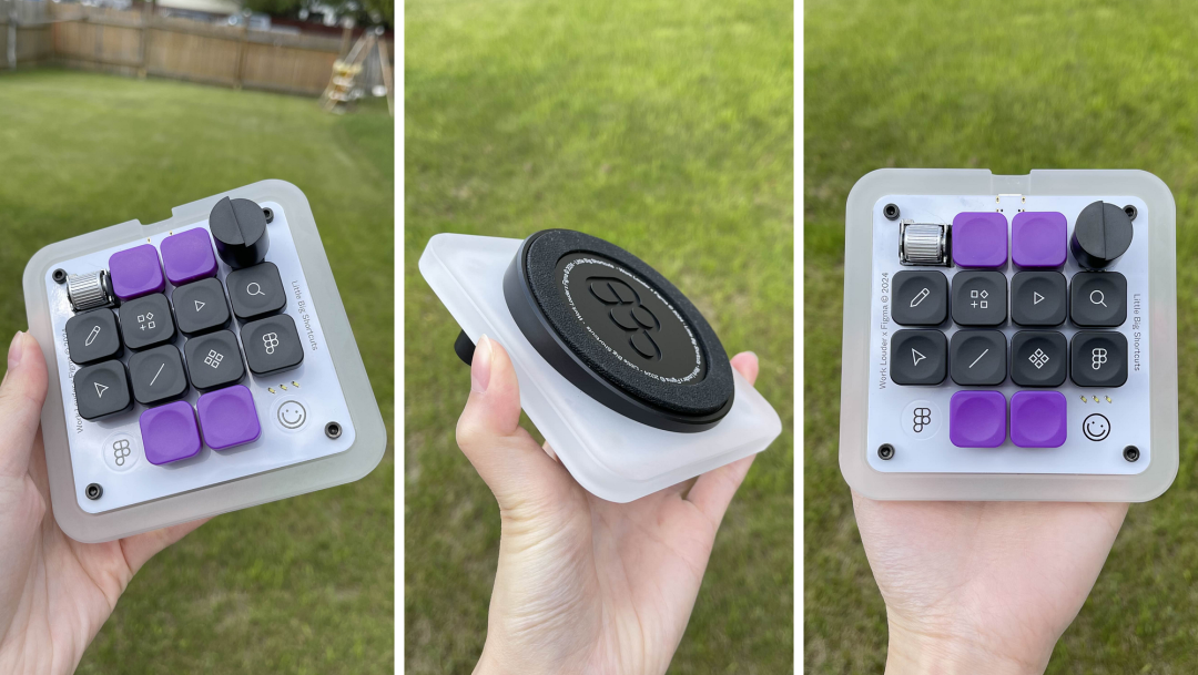 Different angles of the Figma Creator Micro keyboard