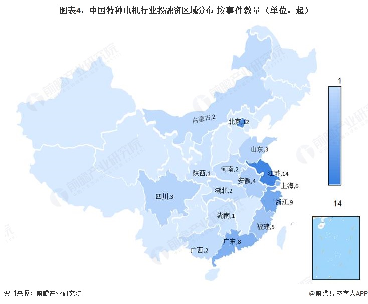 图表4：中国特种电机行业投融资区域分布-按事件数量（单位：起）