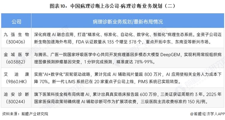 图表10:中国病理诊断上市公司-病理诊断业务规划(二)