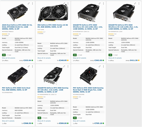 五年老卡加价复出！RTX 3060售价比去年还贵了近700元