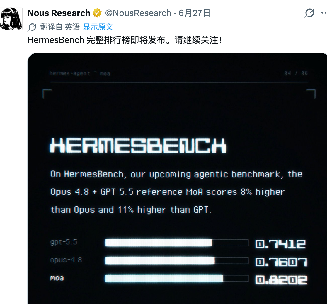 Hermes新功能上线!比Opus 4.8和GPT-5.5还猛