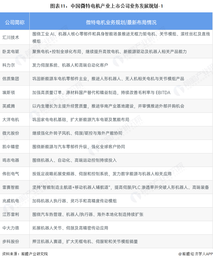 图表11:中国微特电机产业上市公司业务发展规划-1