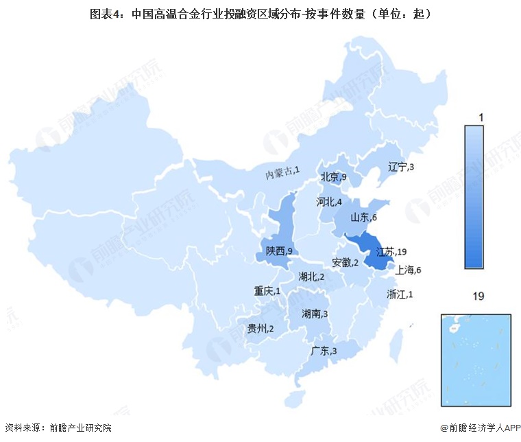 图表4：中国高温合金行业投融资区域分布-按事件数量（单位：起）