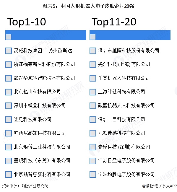 图表5:中国人形机器人电子皮肤企业20强