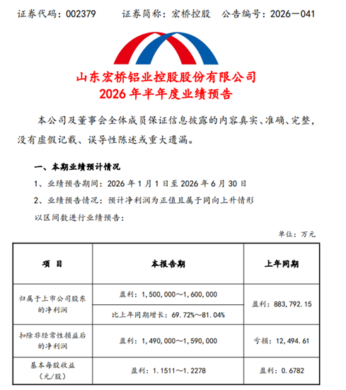 图2：宏桥控股2026年半年度业绩预告
