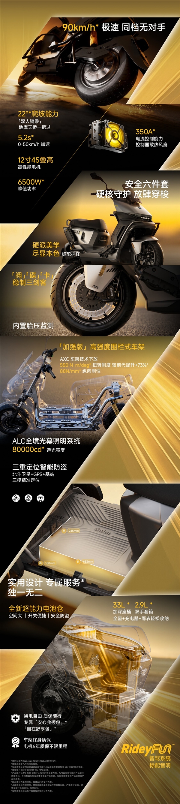 0-50km/h加速5.2s、极速90km/h！九号推出全新M3闪骑版电摩