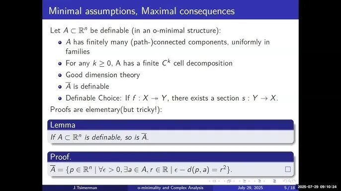 Jacob Tsimerman. "O-minimal methods in Hodge Theory" (Lecture 1)