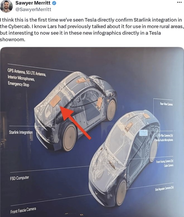 特斯拉Cybercab要接入集成星链:车里还能用上太空互联网