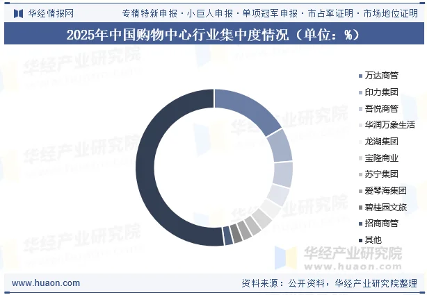 2025年中国购物中心行业集中度情况（单位：%）