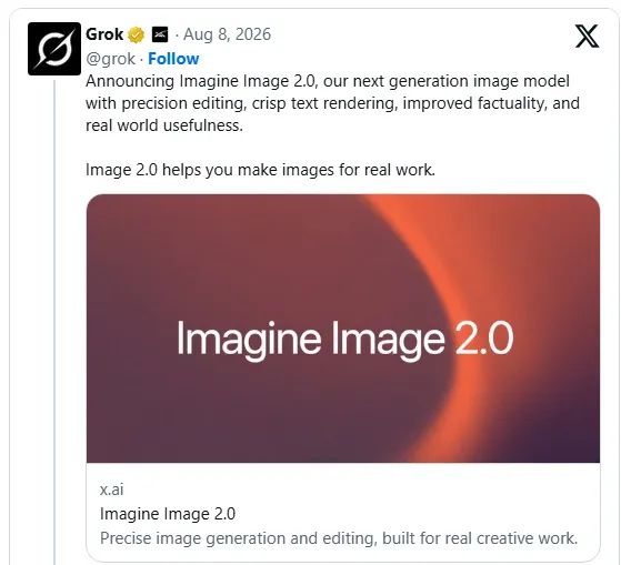 xAI推出Imagine Image2.0图像生成模型