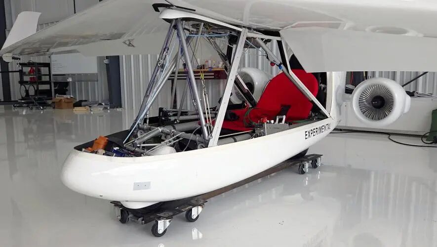 The Whisper Powered Swift is pictured inside Whisper Aero’s hangar in Crossville