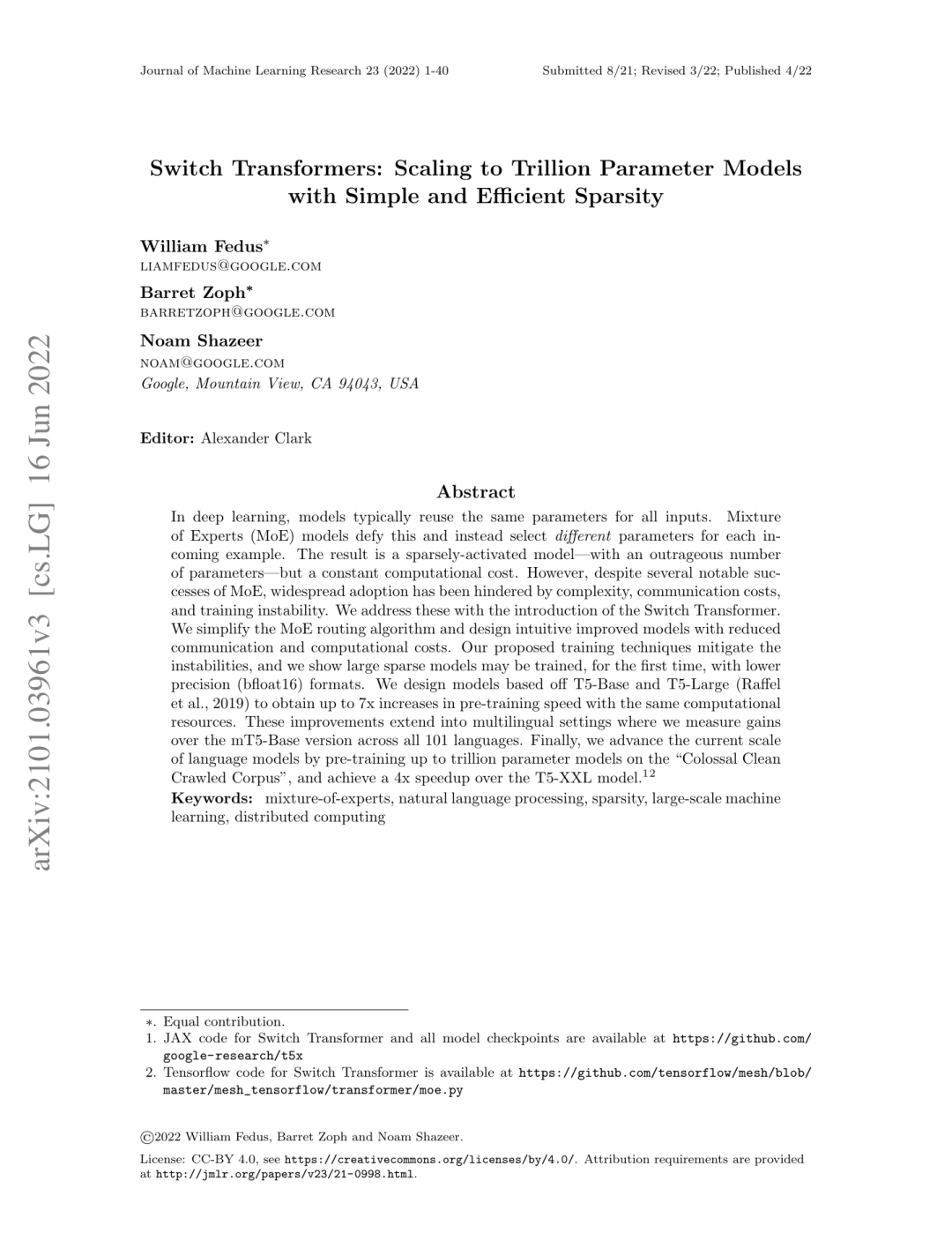 Switch Transformer 论文首页