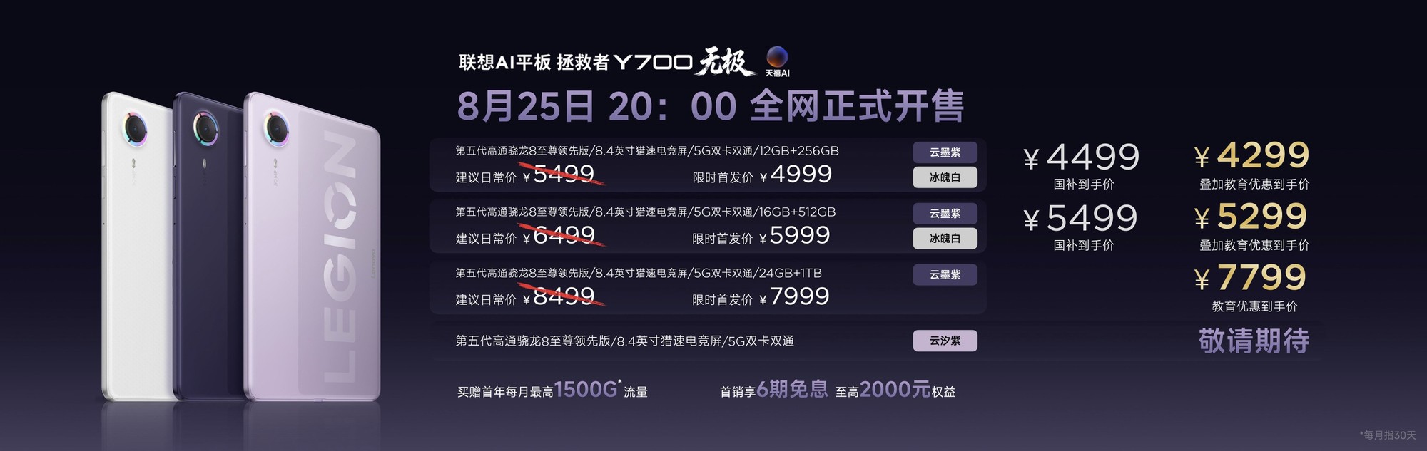 联想AI平板Y700无极正式开售：独立5G打破小尺寸平板网络边界