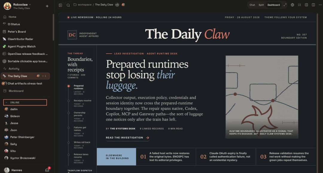 共享的多人 OpenClaw 工作区中由用户自建的 dashboard