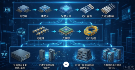 （图3：光通信产业链关系图 来源 AI生成）
