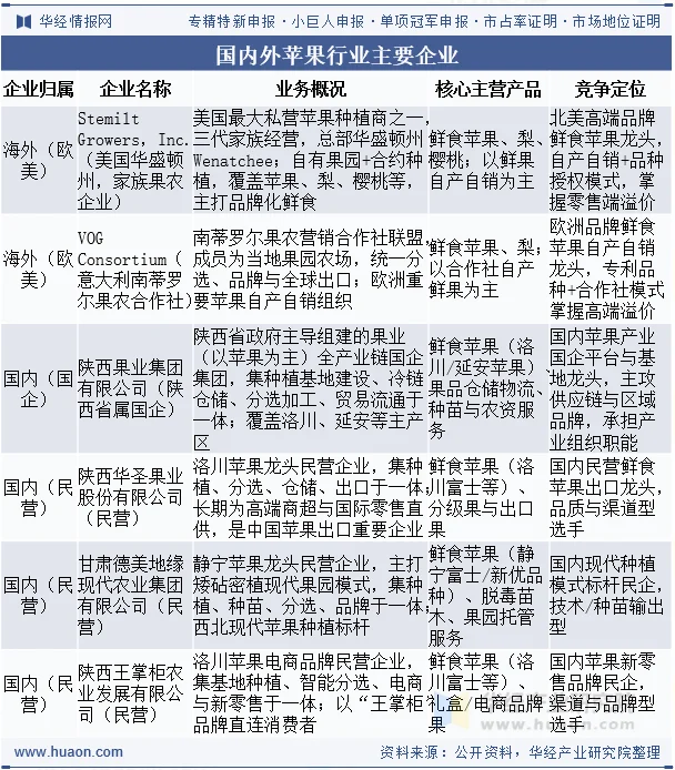 国内外苹果行业主要企业 国内外苹果行业主要企业