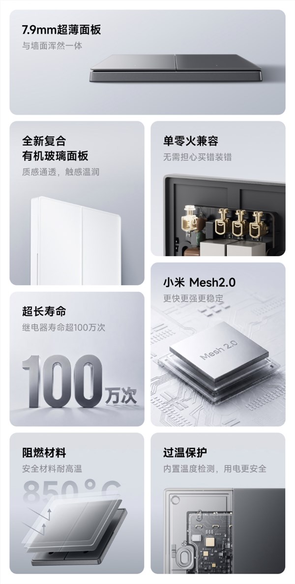 众筹69元起！小米智能开关2发布：有机玻璃面板 单零火兼容