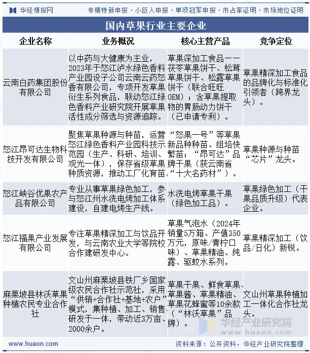 国内草果行业主要企业