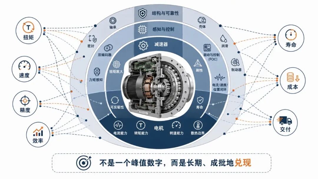 关节竞争不是比一个峰值数字，而是长期、成批地兑现扭矩、速度、精度、效率、寿命、成本与交付
