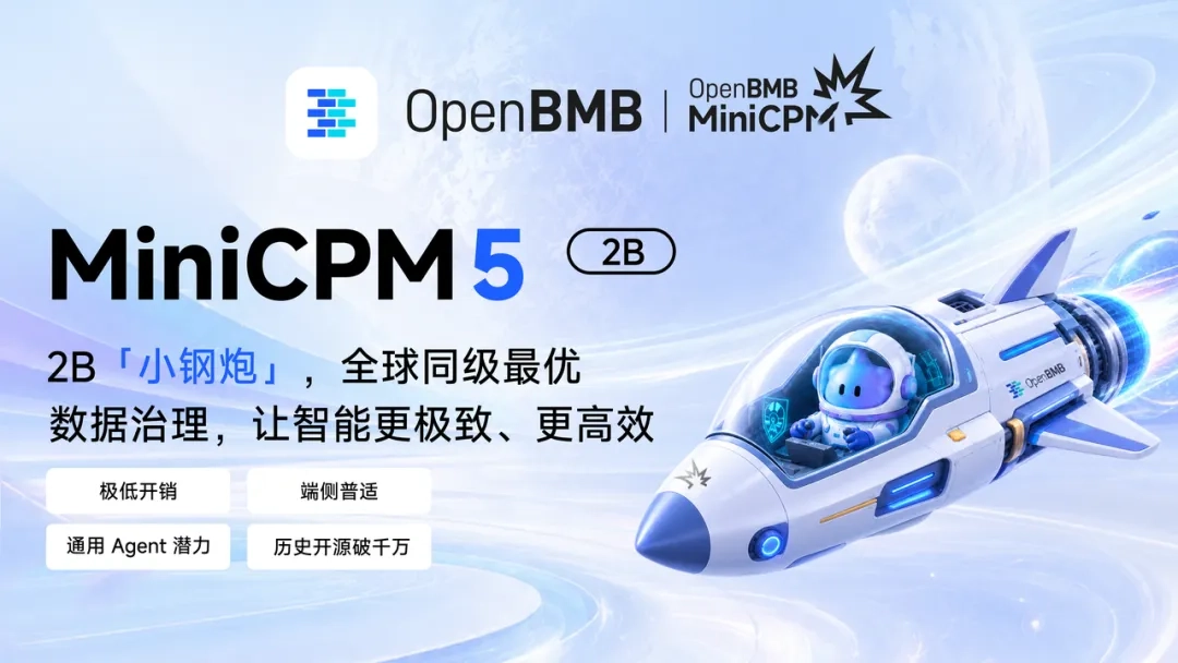 面壁智能开源 MiniCPM5-2B AI 模型:AA 榜单全球 4B 以下第一,初具端侧通用 Agent 能力