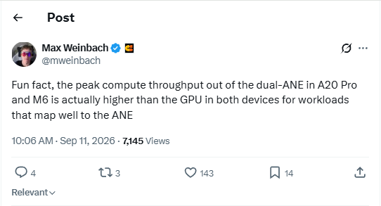 AI算力反超GPU！苹果A20 Pro新特性曝光：双16核NPU强攻端侧大模型