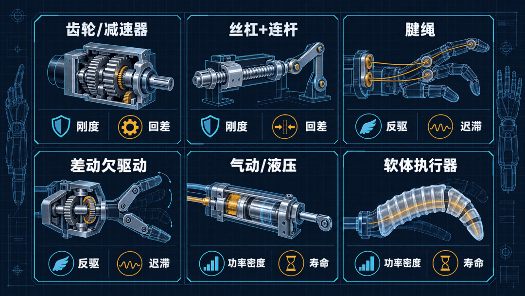 灵巧手六类常见传动路线