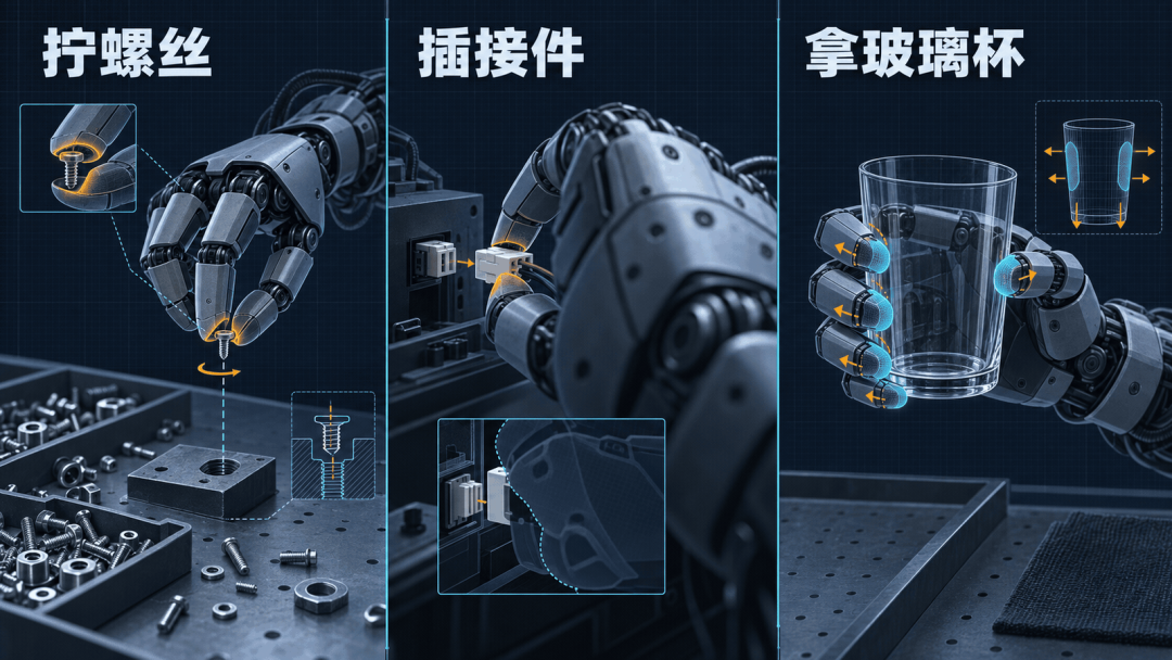 机器人拧螺丝插接件和拿玻璃杯的操作难题