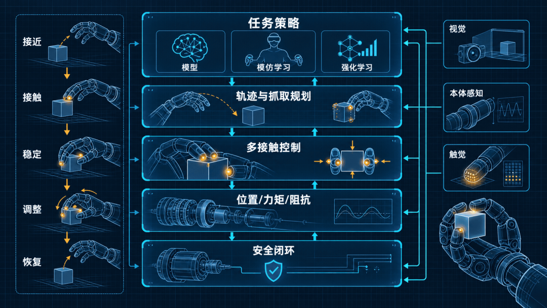 灵巧手从安全闭环到任务策略的控制层级