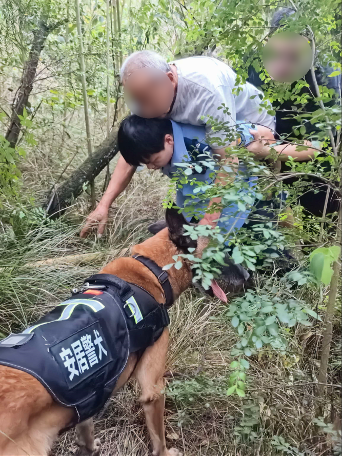 ▲民警轮流将老人背下山
