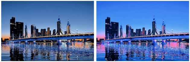 佳能EOS R8 Mark II手持夜景模式除标准色彩风格之外，还可选黑橙（左）、粉色（右）色彩风格