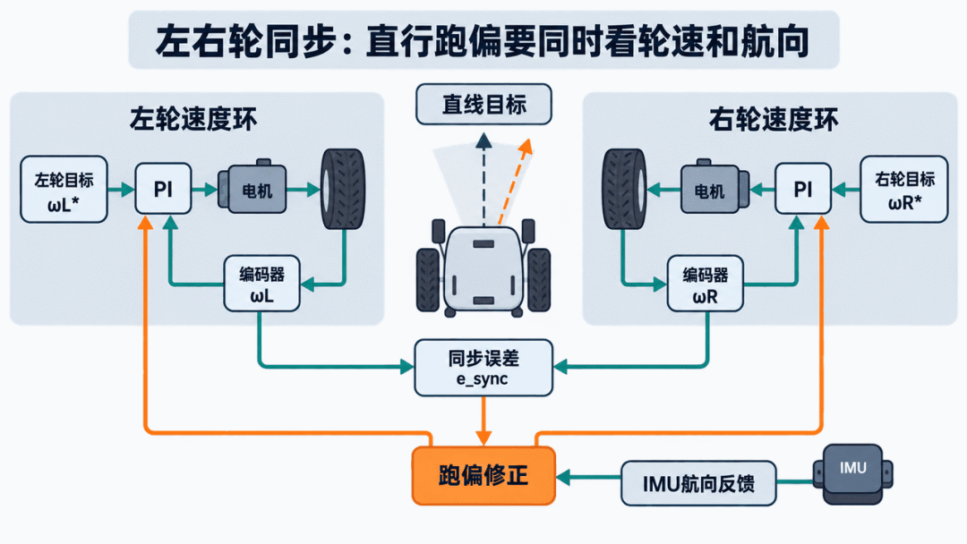 差速底盘左右轮同步和航向反馈